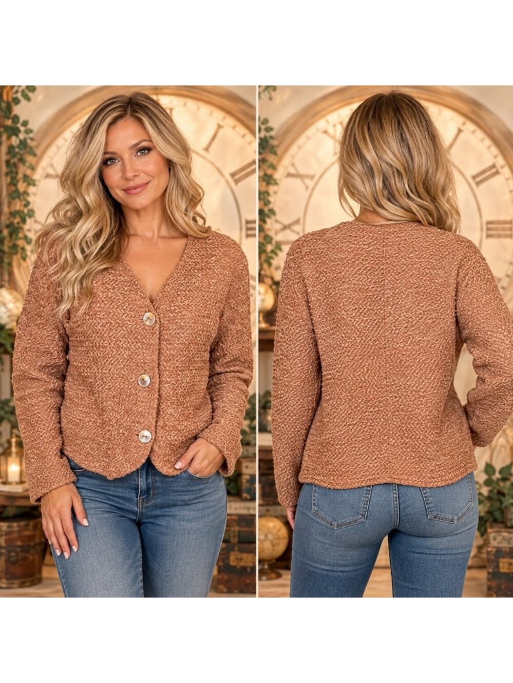 First Option Button Up Shrug Knit Cardigan Sweater Women's Medium 80's VTG Coral